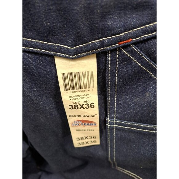 Round House Bib Overalls Mens 38x36 Button Fly Dark Wash Denim Cotton Farmer - Picture 6 of 9